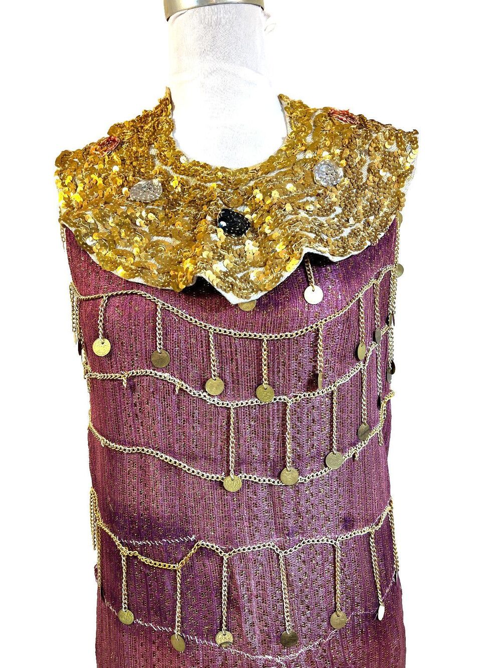 Vintage One of Kind Belly Dance Outfit Coins & Chain Embellishment Sequin Size M